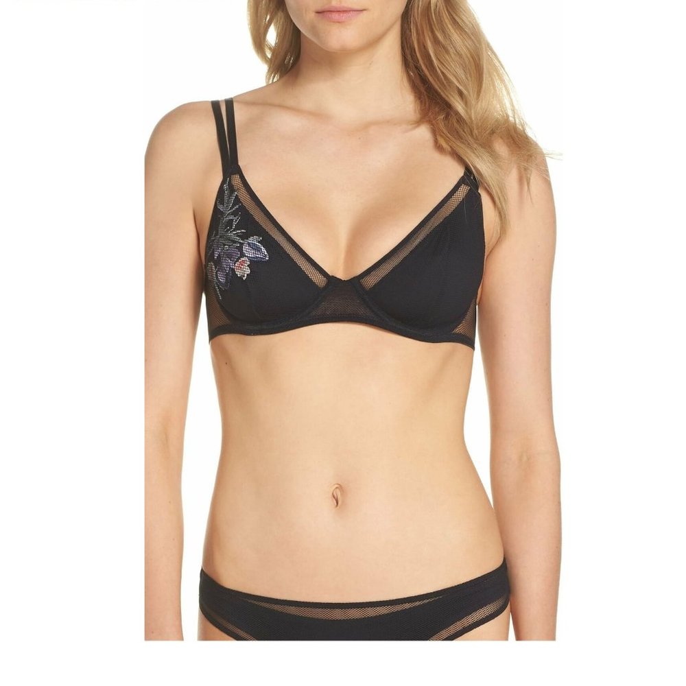 VINCE CAMUTO Women Jules Double Unlined Underwire Bra, Black, 32D